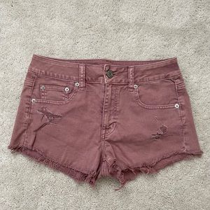 blush pink ripped jean shorts